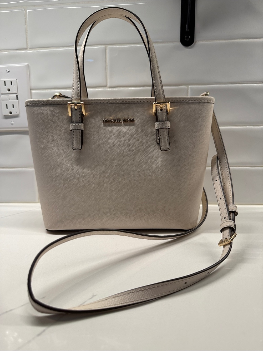 Michael Kors Cream Saffiano Satchel with Adjustable Crossbody Strap